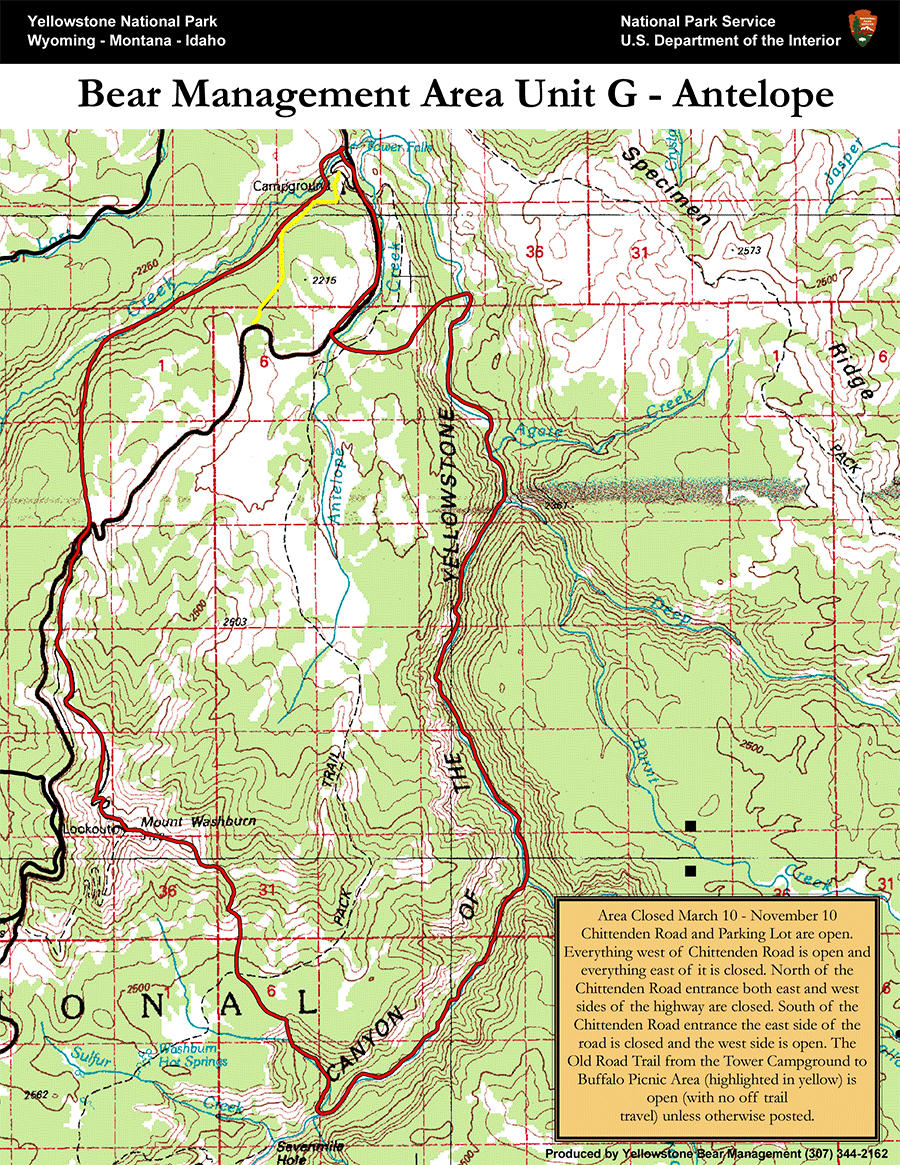 Bear Management Area G Antelope Map Yellowstone National Park - NPS Image