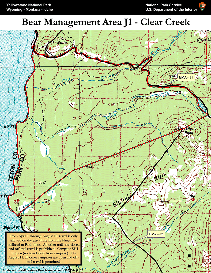 Bear Management Area J1 Clear Creek 1 Map Yellowstone National Park - NPS Image