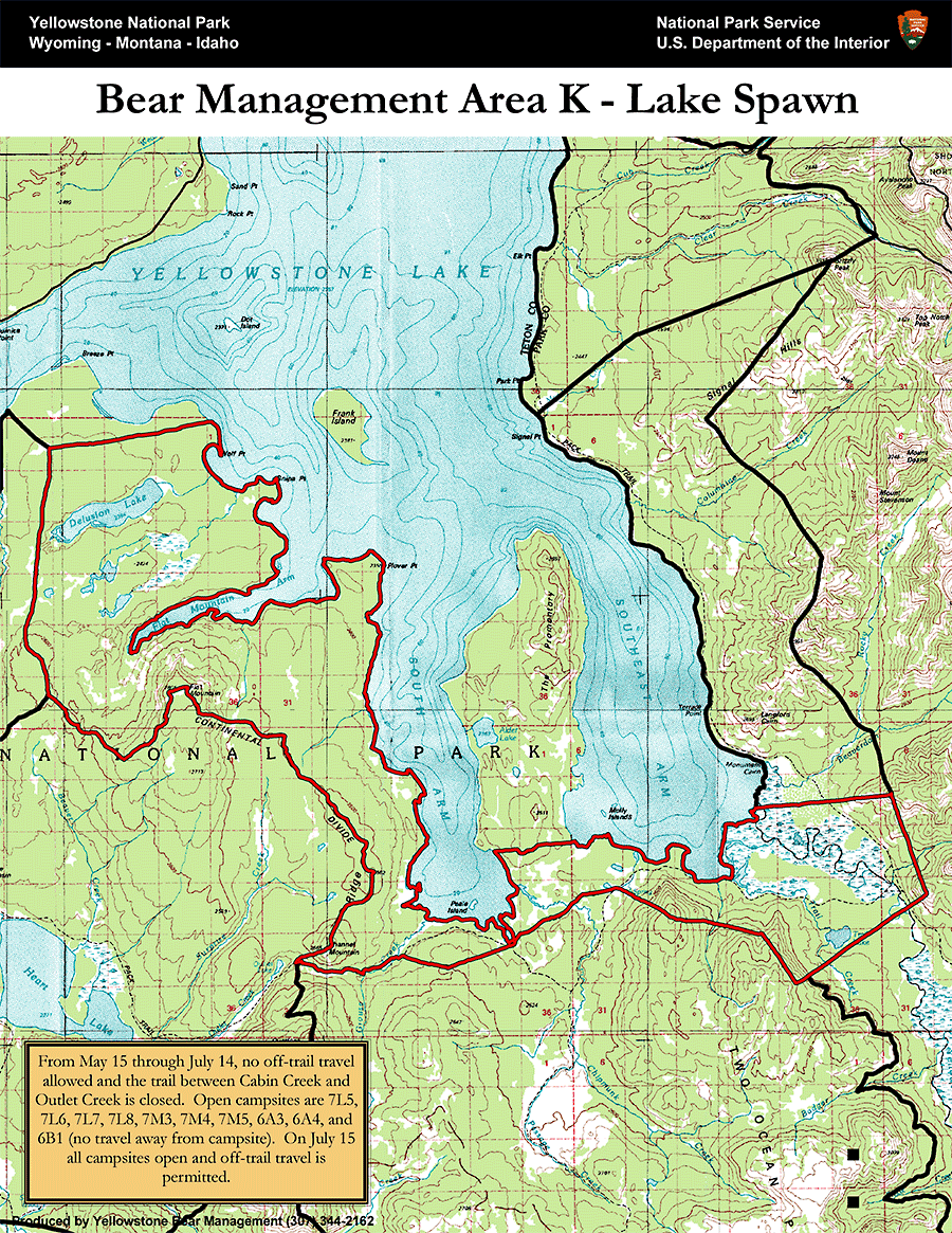 Bear Management Area K Lake Spawn Map Yellowstone National Park - NPS Image