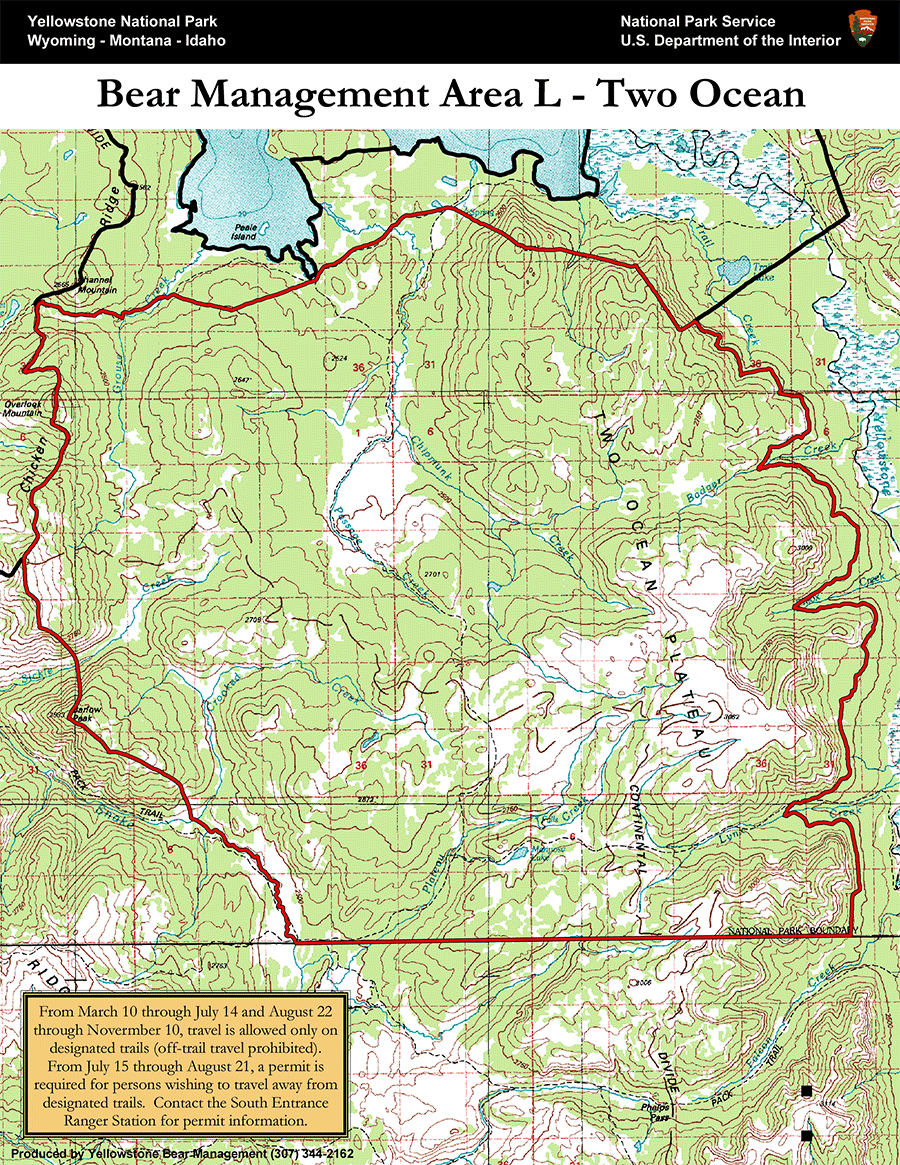 Bear Management Area L Two Ocean Map Yellowstone National Park - NPS Image