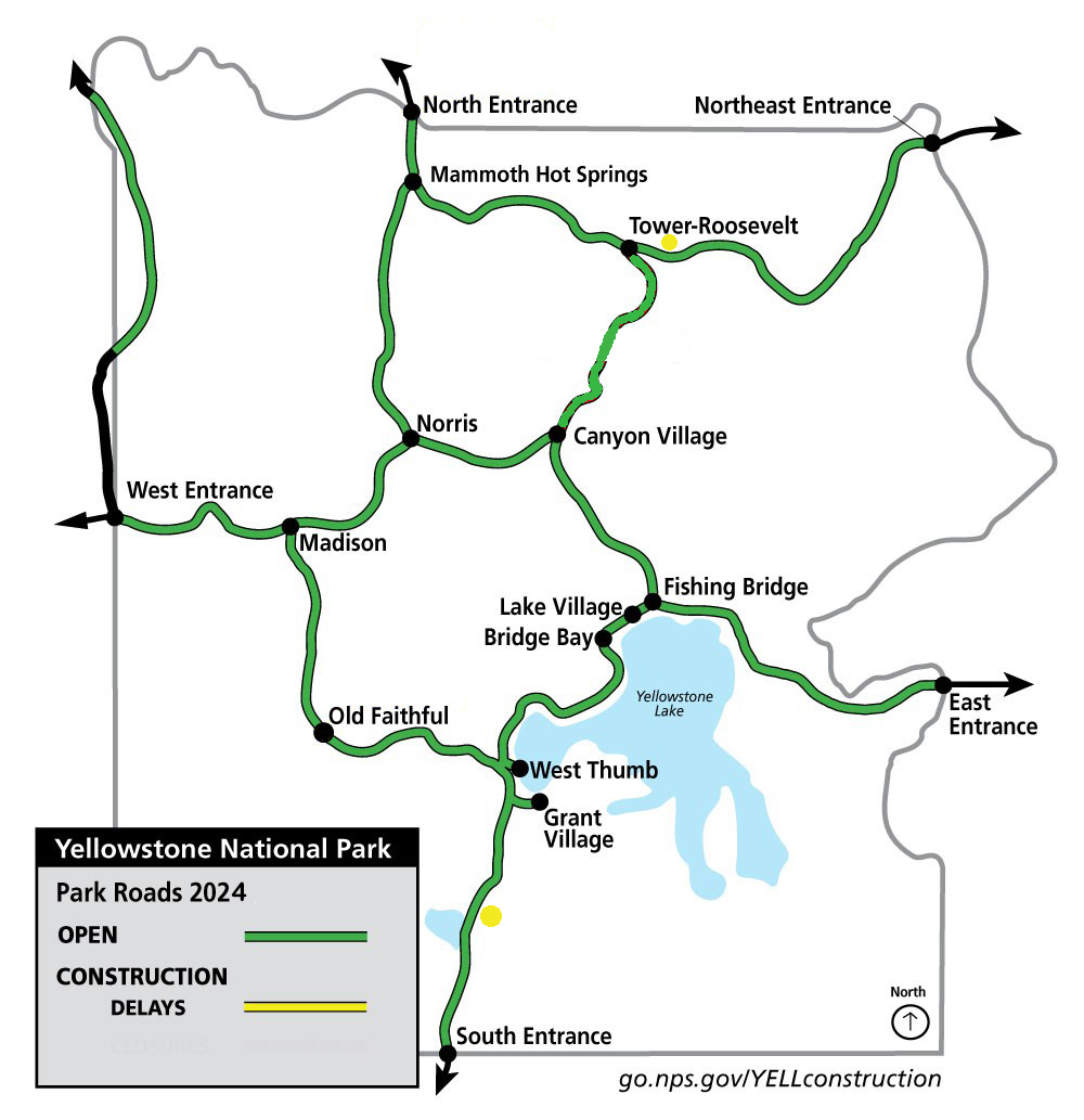 Yellowstone National Park Road Construction NPS Map
