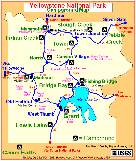 Yellowstone National Park Camping Map Channa