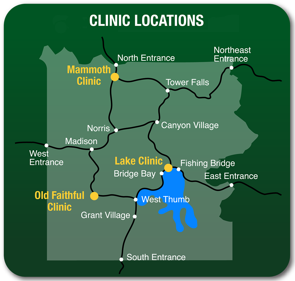 Yellowstone National Park Clinic Map ~ Medcor Image