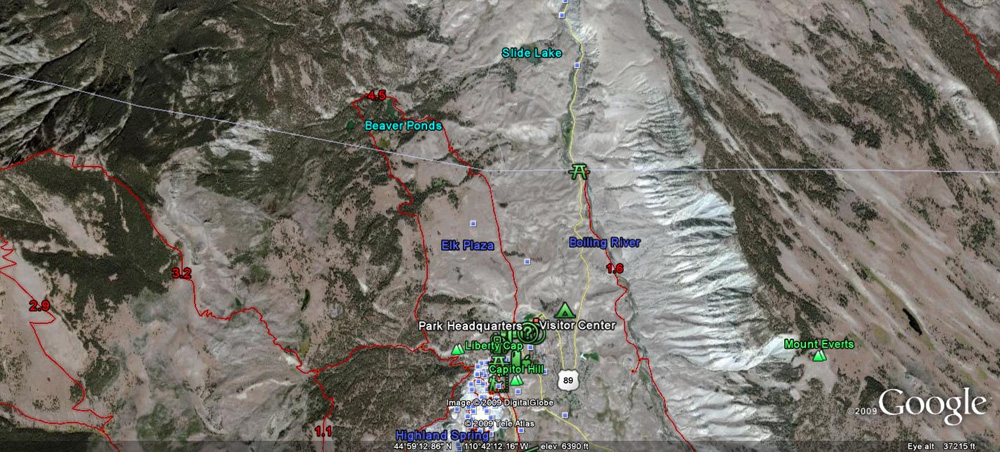 Beaver Ponds Satellite Trail Map by GoogleEarth - Yellowstone National Park