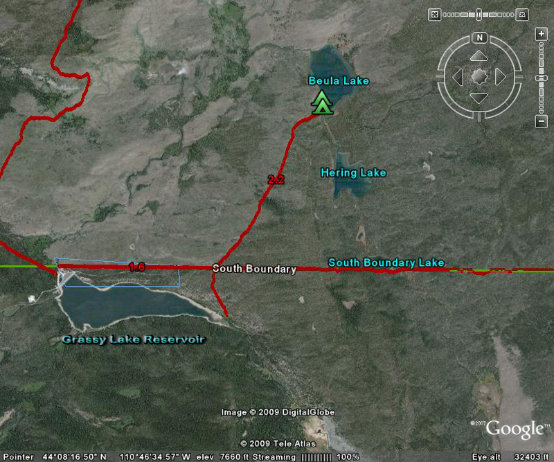 Beula Lake Trail Map by GoogleEarth