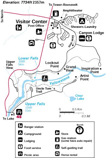 Canyon Area Map of Yellowstone National Park - NPS Image
