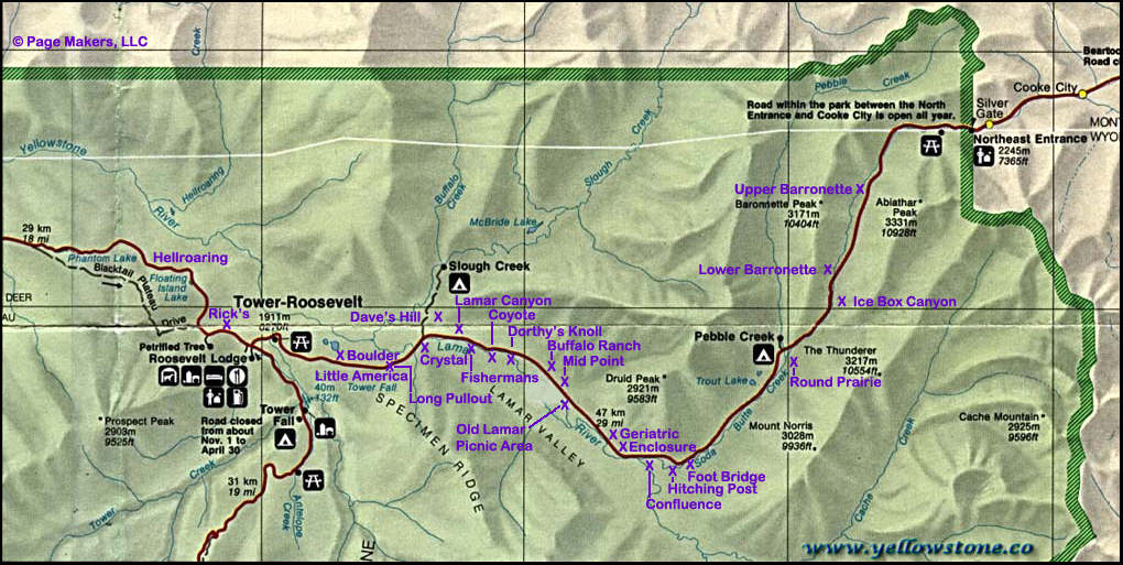 Lamar Valley Map of Yellowstone National Park