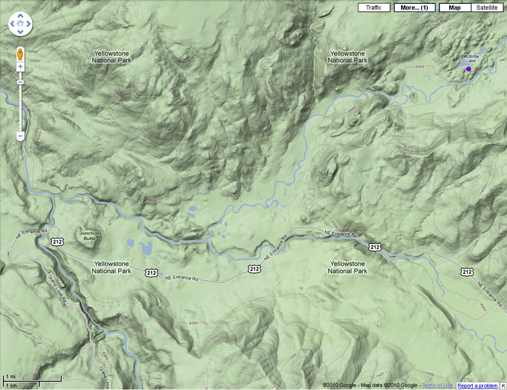 McBride Lake Map - Yellowstone National Park ~ From Google Maps © Copyright All Rights Reserved