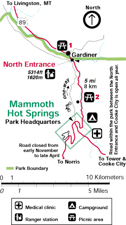 North Entrance to Mammoth Hot Springs Map of Yellowstone National Park - NPS Image