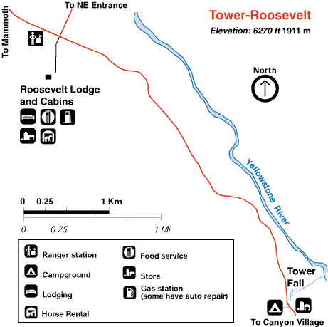 Roosevelt Lodge and Cabins Area Map ~ Yellowstone National Park
