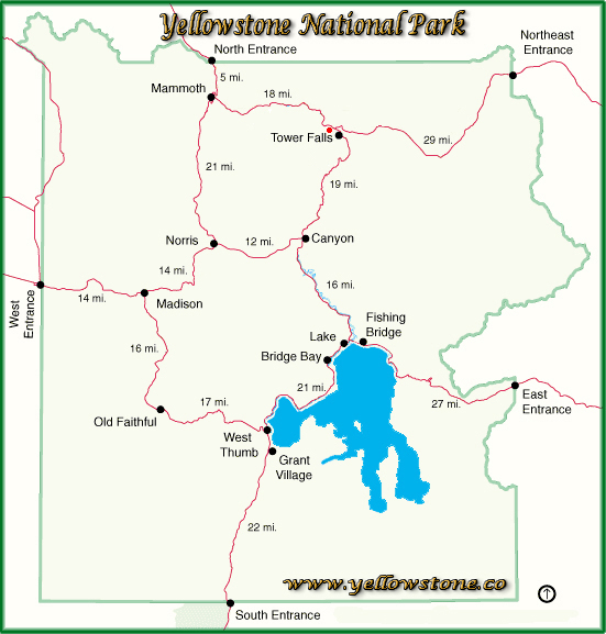 Tower Ranger Station Location Map - Yellowstone National Park