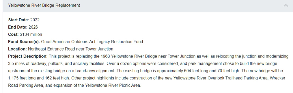 Yellowstone River Bridge Construction 2024 Schudule NPS Image