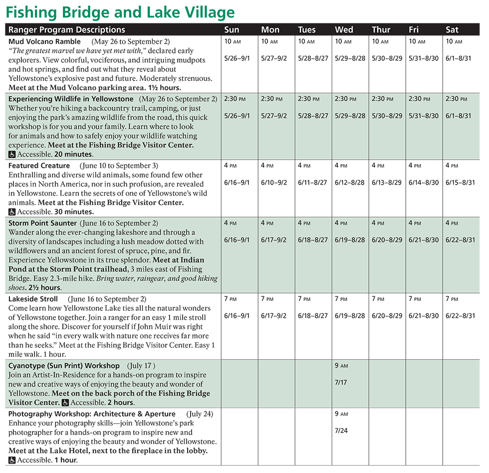 Fishing Bridge and Lake Spring and Summer Ranger Led Activities