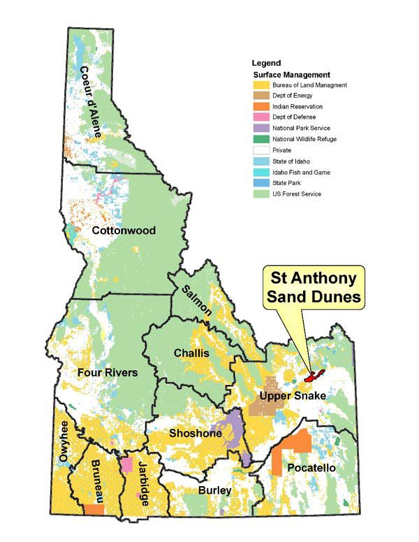 Saint Anthony Sand Dunes Idaho Location Map